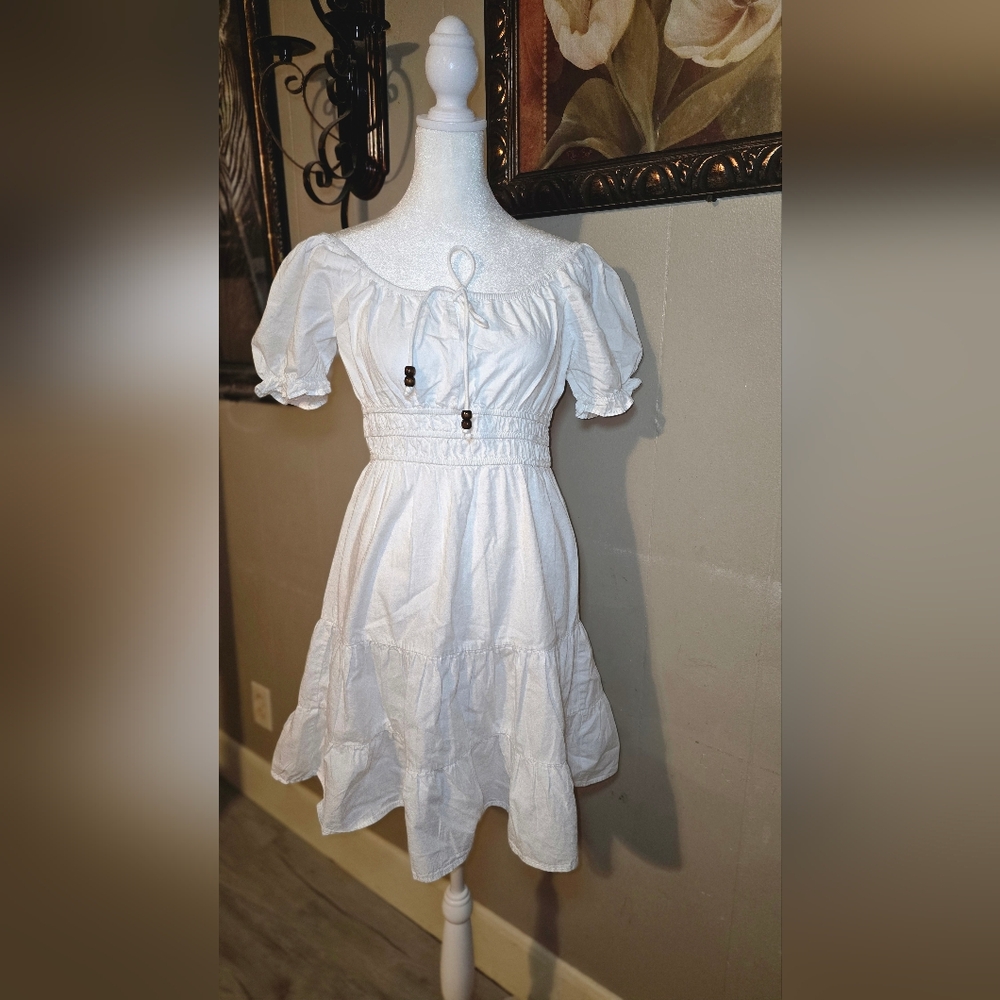 & Other Stories White Puff-Sleeve Tiered Mini Dress